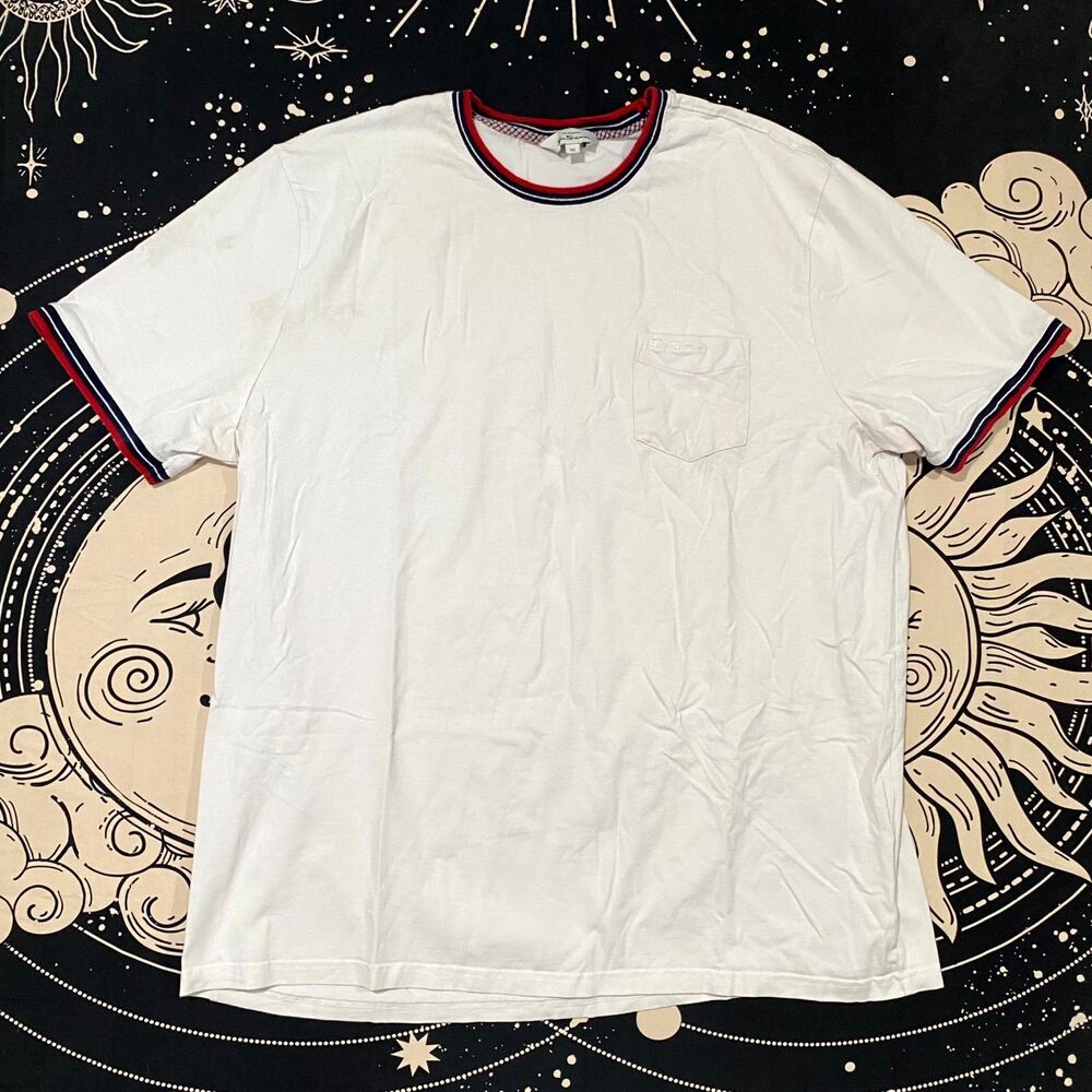 Ben Sherman T-Shirt Men's 2XL White Ringer Tee Pocket Casual Summer Streetwear